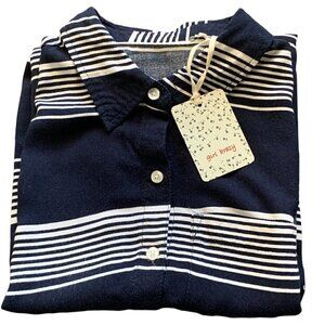 Girl Krazy Sleeveless Boyfriend Button-Front Striped Shirt S Navy #19E